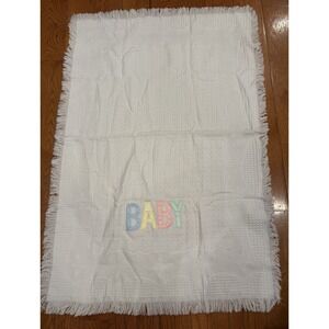 Vintage Bright Future Baby Blanket White Waffle Thermal Satin BABY Pastel Fringe